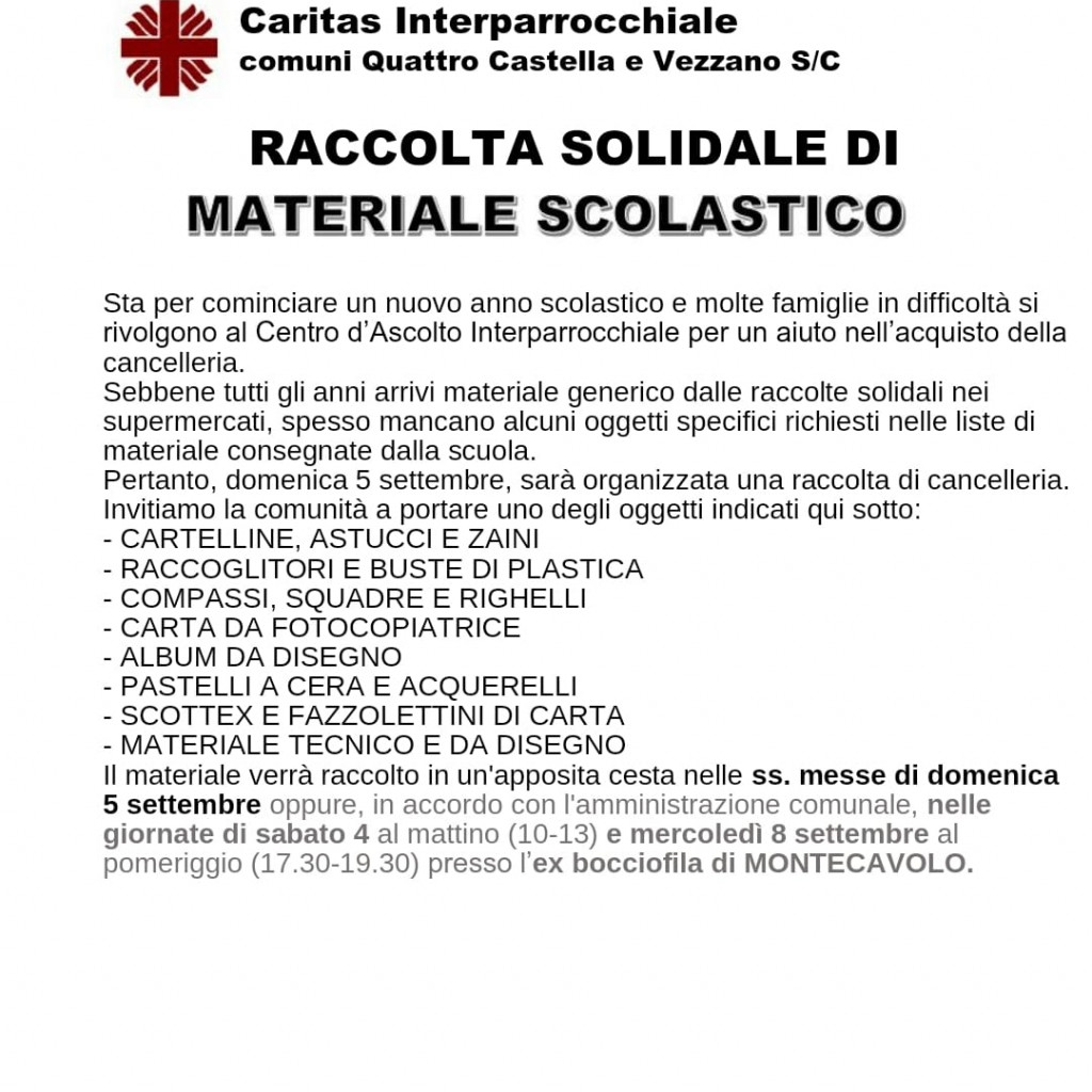 Raccolta di materiale scolastico 