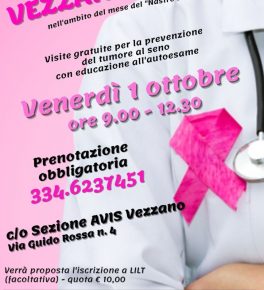 Visite gratuite al seno per la prevenzione dei tumori sabato 6 novembre nella sede Avis di Vezzano