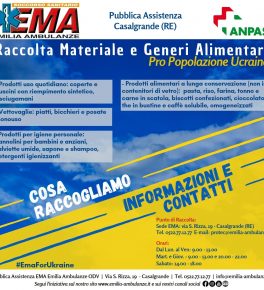 Raccolta materiale e generi alimentari per la popolazione ucraina con di EMA Emilia Ambulanze