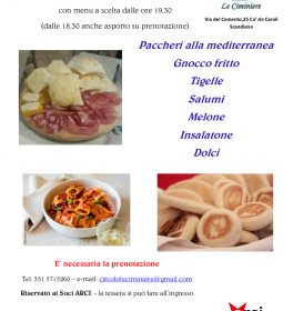 Cena il 19 giugno al circolo Arci Le Ciminiere