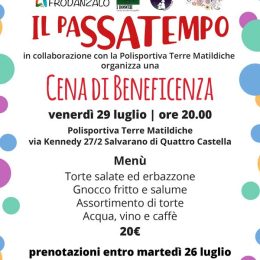 Cena di beneficenza a Salvarano per il progetto Il PassaTempo