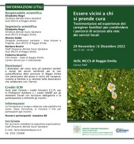 Doppio convegno online su "Essere vicini a chi si prende cura"