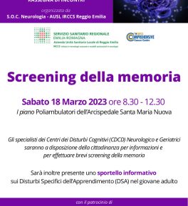 Screening della memoria: controlli e momenti informativi il 18 marzo
