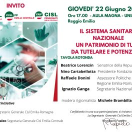 “Il Sistema Sanitario Nazionale, un patrimonio di tutti da tutelare e potenziare" il 22 giugno a Reggio con la Cisl