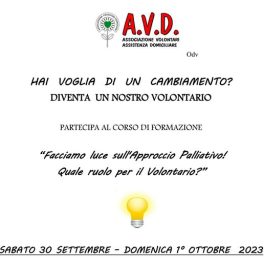 “Facciamo luce sull'Approccio Palliativo! Quale ruolo per il Volontario?” Nuovo corso con AVD Reggio Emilia