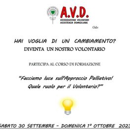 “Facciamo luce sull'Approccio Palliativo! Quale ruolo per il Volontario?” Nuovo corso con AVD Reggio Emilia