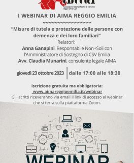 Webinar su “Misure di tutela e protezione delle persone con demenza e dei loro familiari” con AIMA e Non+Soli