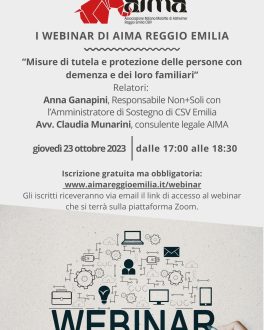Webinar su “Misure di tutela e protezione delle persone con demenza e dei loro familiari” con AIMA e Non+Soli