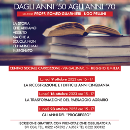 Tornano le “Lezioni di storia” con Auser, Spi-Cgil, Federconsumatori