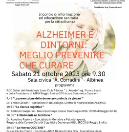 "Alzheimer e dintorni: meglio prevenire che curare" ad Albinea