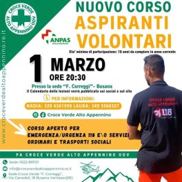Nuovo corso per volontari della Croce Verde Alto Appennino