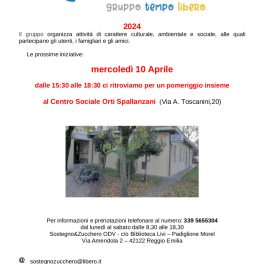 Il 10 aprile un pomeriggio in compagnia con il gruppo Tempo Libero di Sostegno &amp; Zucchero