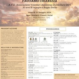 “Approccio palliativo: facciamo chiarezza” - Un convegno per i 30 anni di AVD – Associazione Volontariato Domiciliare di Reggio Emilia