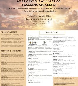 “Approccio palliativo: facciamo chiarezza” - Un convegno per i 30 anni di AVD – Associazione Volontariato Domiciliare di Reggio Emilia