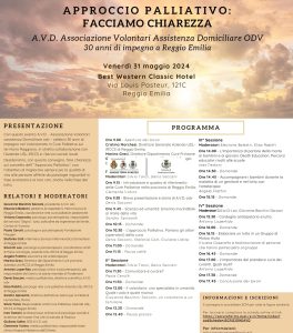 “Approccio palliativo: facciamo chiarezza” - Un convegno per i 30 anni di AVD – Associazione Volontariato Domiciliare di Reggio Emilia