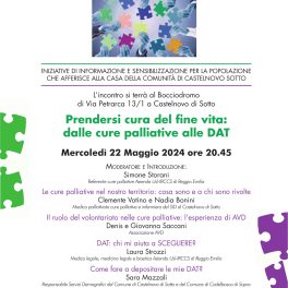 “Prendersi cura del fine vita: dalle cure palliative alle DAT”, incontro a Castelnovo di Sotto