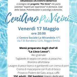 Cena benefica per il progetto “Più Vicini”