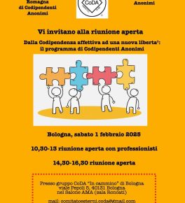 Il 1 febbraio 2025 nuova riunione aperta per l'intergruppo Emilia-Romagna – Toscana di CoDa, l’associazione Codipendenti Anonimi