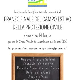 Campo estivo di Protezione civile a Castelnovo Monti, il pranzo finale è aperto a tutta la comunità