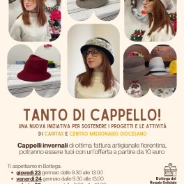 "Tanto di cappello": copricapi invernali per tre giorni a disposizione alla Bottega del Regalo Solidale