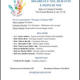 "Disabilità nel durante e dopo di noi": convegno con Nessuno è Escluso Reggio Emilia