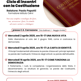 “Parole costituenti”: rassegna storica con Auser, Spi-Cgil, Federconsumatori