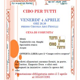Cena di comunità al circolo Arci Fenulli