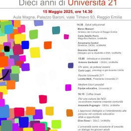 "Dieci anni di Università 21": convegno in università a Reggio Emilia