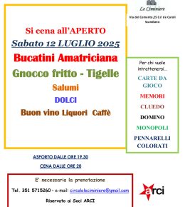 Cena a base di amatriciana al circolo Le Ciminiere di Ca' de Caroli