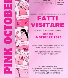 Il 4 ottobre visite gratuite al seno nella sede della Croce Verde e della Protezione Civile di Albinea