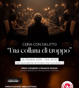 “Una collana di troppo”: una originale cena con delitto a sostegno del Grade a Arceto