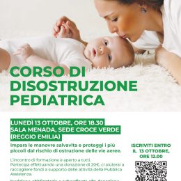 Croce Verde di Reggio Emilia, il 13 ottobre un corso di disostruzione pediatrica