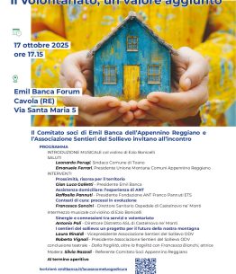 "La casa come luogo di cura. Il volontariato, un valore aggiunto": evento con EmilBanca e Sentieri del Sollievo