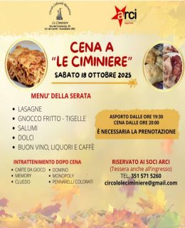 Cena di lasagne al circolo Le Ciminiere di Ca' de Caroli