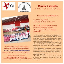 Una serata con Emergency al circolo Arci Le Ciminiere di Ca' de Caroli di Scandiano