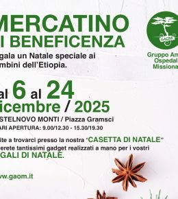Natale 2025 a Castelnovo Monti la casetta del Gaom - Gruppo Amici Ospedali Missionari vi aspetta in piazza