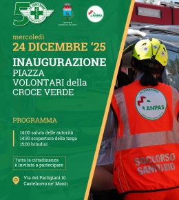 Castelnovo Monti: alla vigilia di Natale il piazzale davanti alla Pubblica Assistenza sarà intitolato ai volontari della Croce Verde