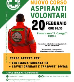Corso 2026 per nuovi volontari della Croce Verde Alto Appennino