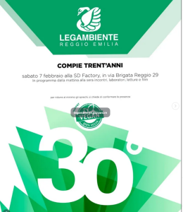 Trent’anni di&nbsp;Legambiente&nbsp;Reggio Emilia: sabato 7 febbraio la grande festa alla SD Factory