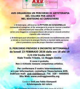Percorso 2026 di arteterapia del colore per adulti nel sostegno ai caregivers con AVD Reggio Emilia