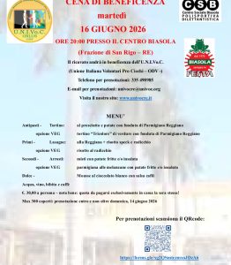 Cena solidale in Biasola per U.N.I.Vo.C. Unione Italiana Volontari Pro Ciechi