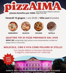 Venerdì 12 giugno a Villa Levi "PizzAIMA": pizza, stelle e solidarietà per AIMA Reggio Emilia