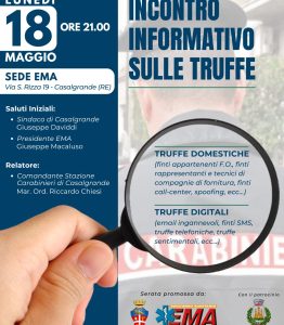 Incontro informativo a Casalgrande sui tentativi di truffa con EMA e i carabinieri