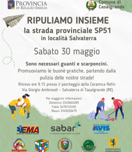 Giornata di pulizia ambientale della provinciale 51 a Salvaterra di Casalgrande
