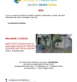 Il 1 luglio pomeriggio in compagnia agli Orti Spallanzani con il gruppo Tempo Libero di Sostegno &amp; Zucchero