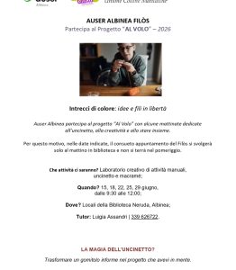 Auser Albinea con “Intrecci di colore” parteciperà al progetto “Al Volo 2026