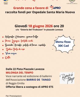 Cena di beneficenza e spettacolo di tango per APRO alla Sagra dei Lambruschi e della Spergola 2026 di Albinea