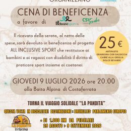 Cena solidale per All Inclusive Sport con La Pandita a Costaferrata di Casina