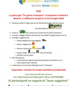 “Tre giorni al Ginepro” 2026: nuova gita estiva in montagna con Sostegno &amp; Zucchero