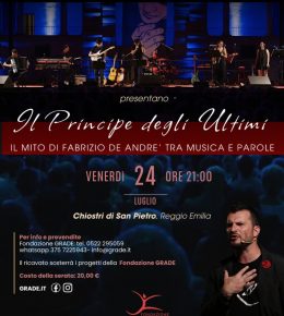 Ai Chiostri di San Pietro una serata dedicata a Fabrizio De André a sostegno del Grade